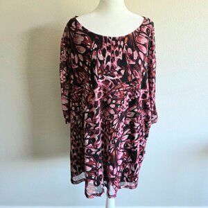 Susan Graver Top Tunic Lined Mesh Outer Layer Abstract Plus Size 4X Pink Black